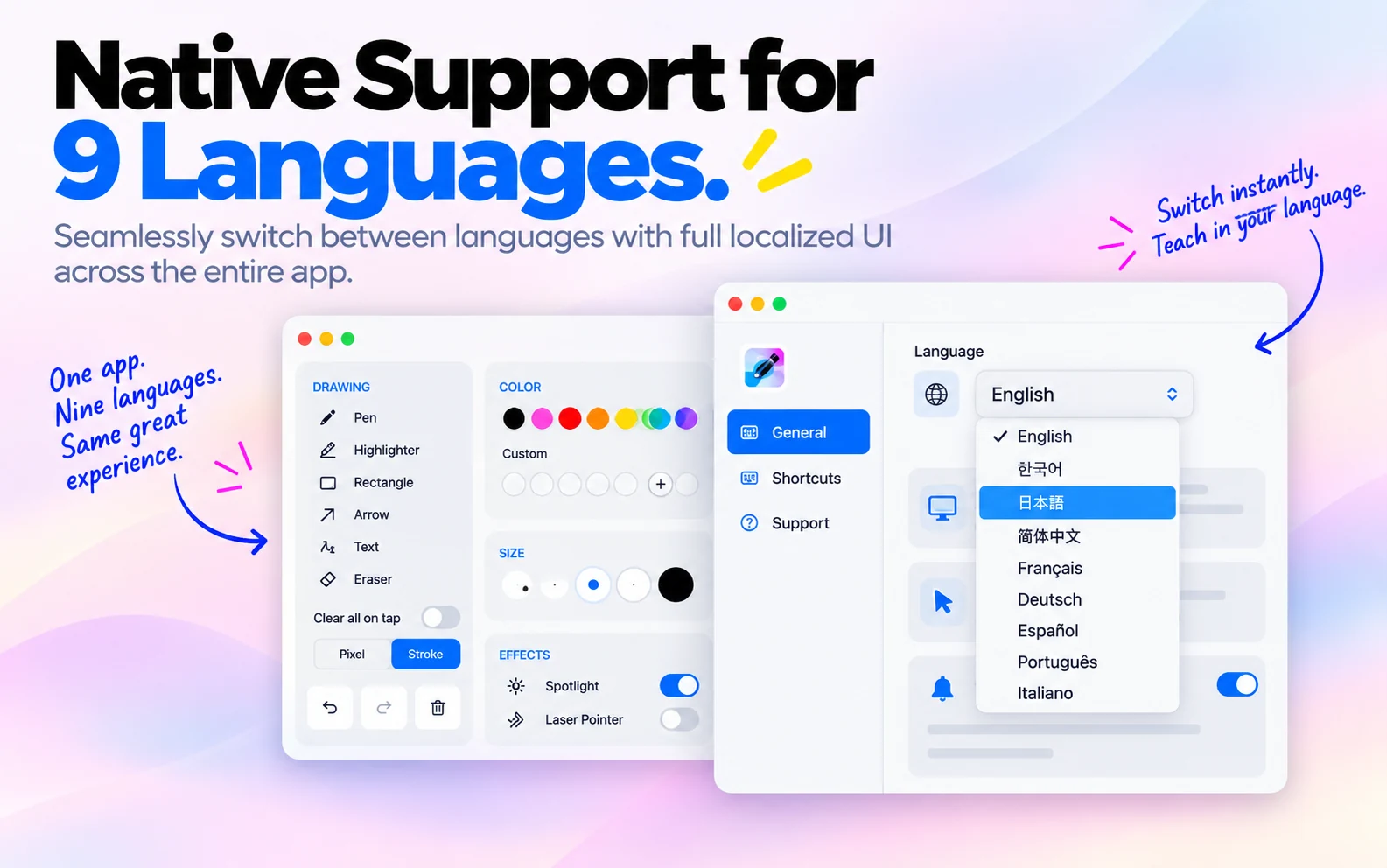 Your language. Built in. TeacherPalette for Mac.