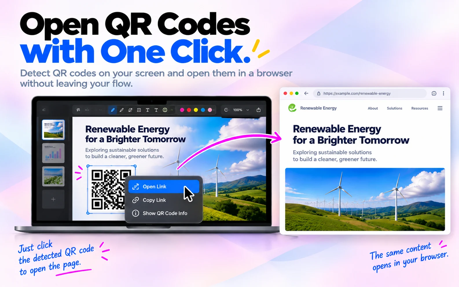 Open QR links in a click. TeacherPalette for Mac.